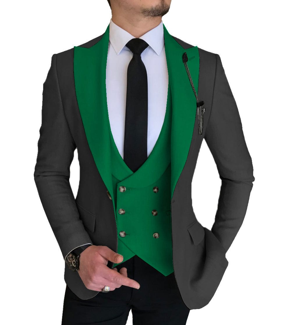 ceehuteey 3 Piece Slim Fit Vest Solid Peak Lapel Tuxedo (Blazer + Vest + Pants)