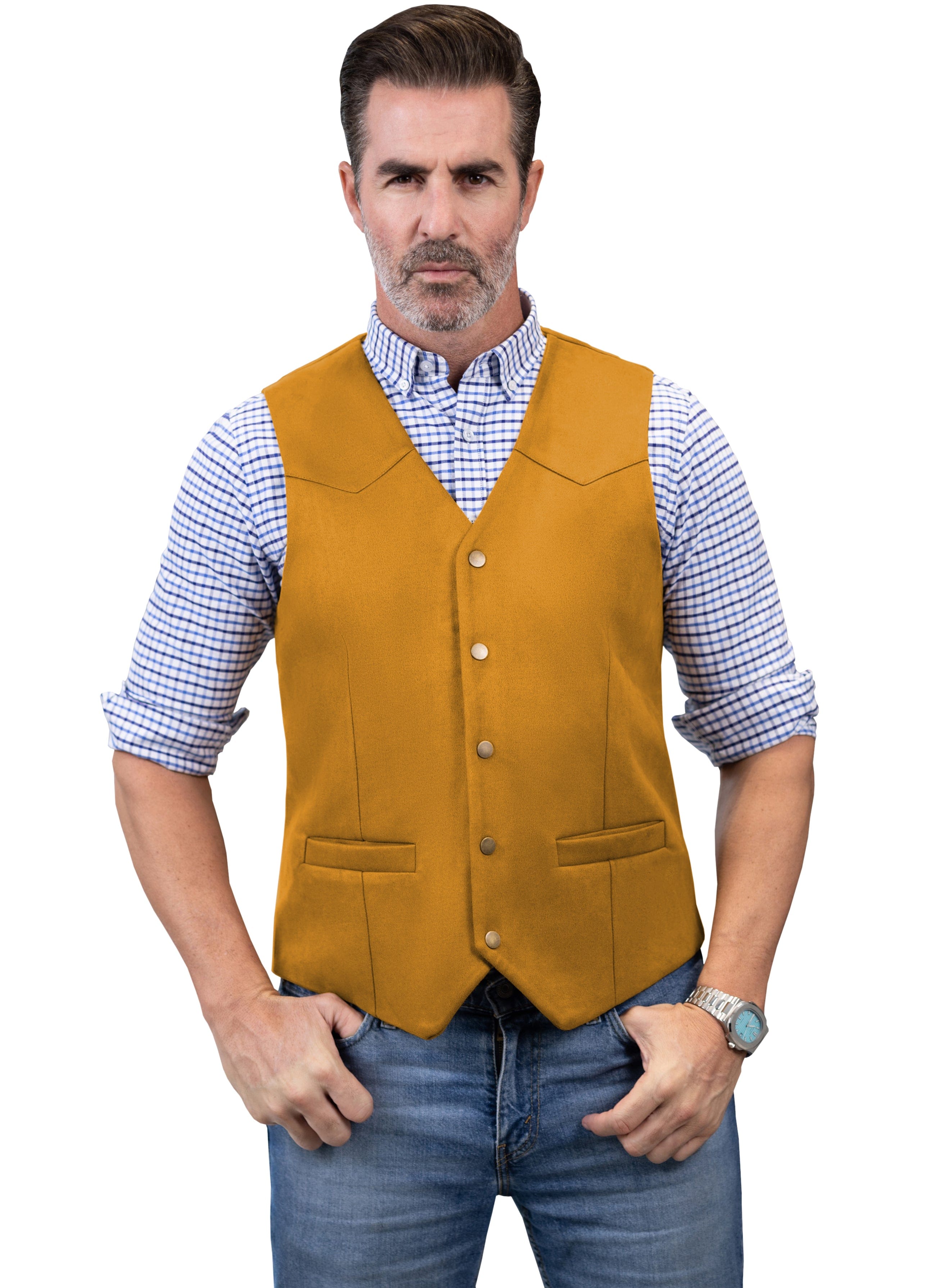 ceehuteey Casual Men's Suede Fashion Cowboy Suit Solid Vest V Neck Waistcoat