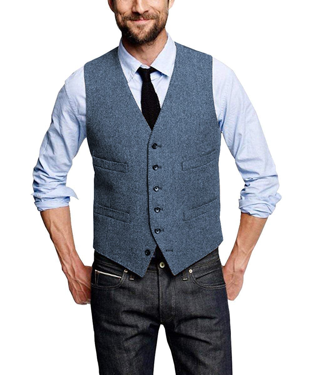 ceehuteey Casual Mens Leisure Tweed Herringbone V Neck Waistcoat