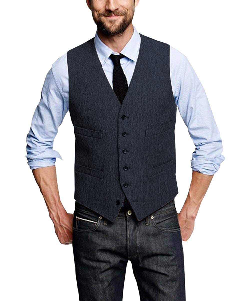 ceehuteey Casual Mens Leisure Tweed Herringbone V Neck Waistcoat