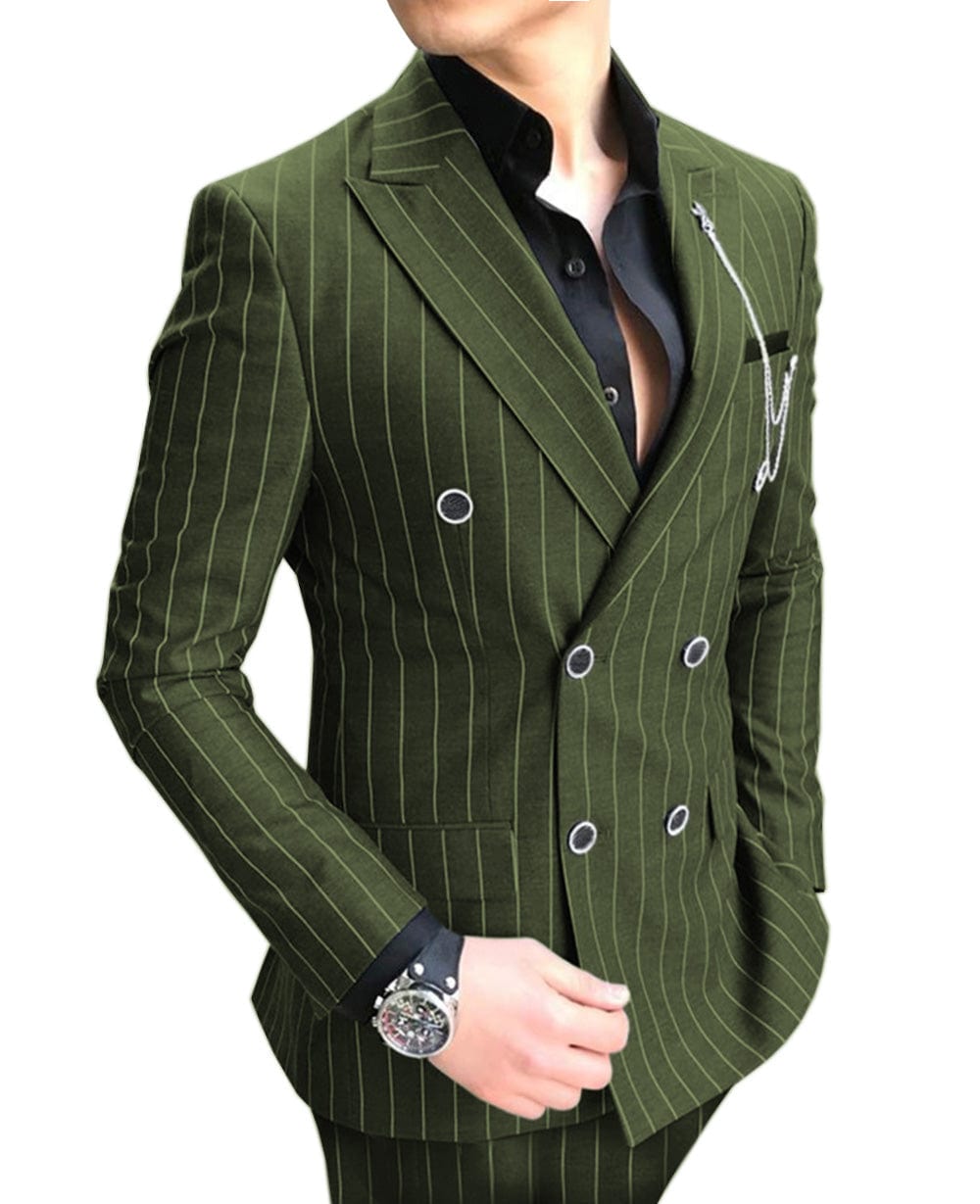 ceehuteey Formal Men's 2 Pieces Pinstripe Suit Peak Lapel Striped Tuxedos (Blazer+Pants)