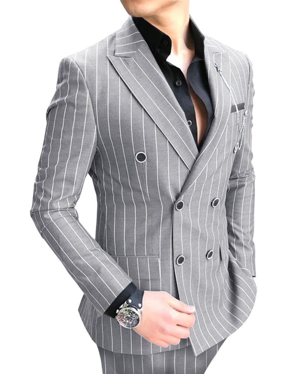 ceehuteey Formal Men's 2 Pieces Pinstripe Suit Peak Lapel Striped Tuxedos (Blazer+Pants)