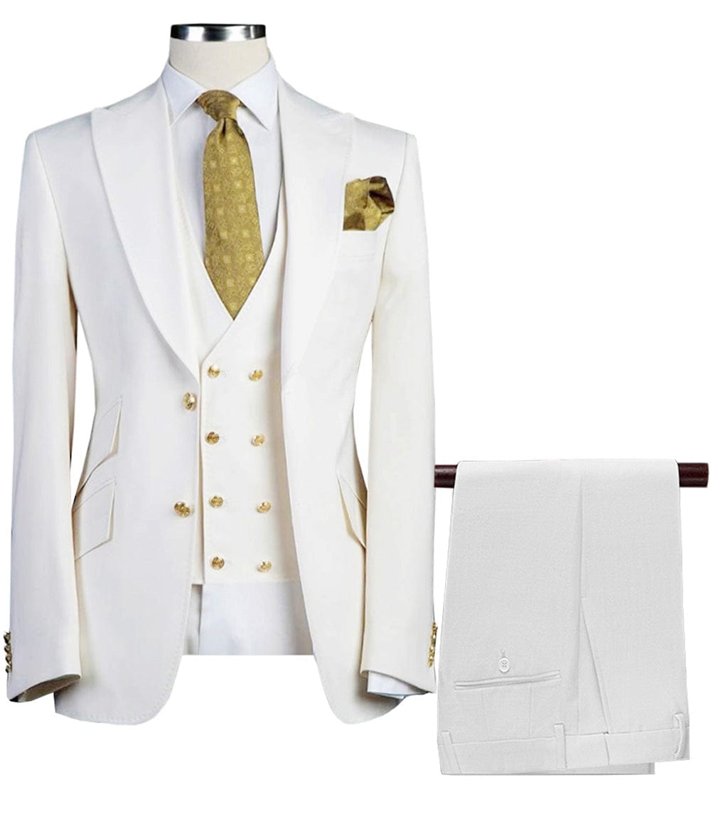 ceehuteey Formal Men's 3 Pieces Flat Peak Lapel Tuxedos For Wedding (Blazer+vest+Pants)