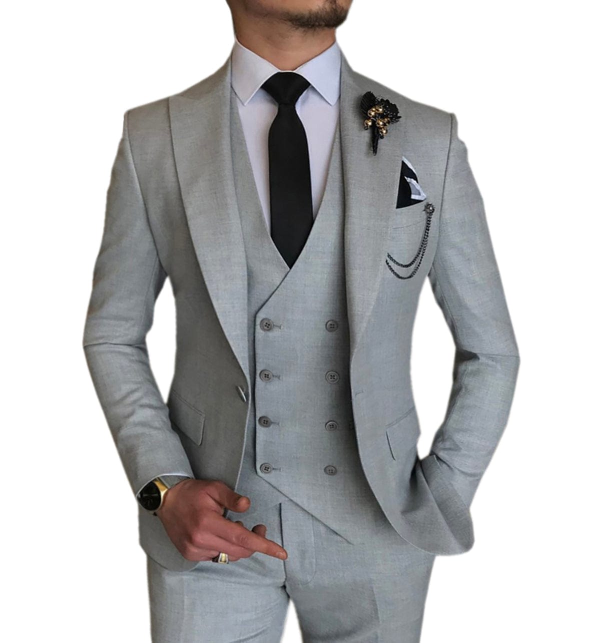 ceehuteey Formal Men's 3 Pieces Flat Peak Lapel Tuxedos For Wedding (Blazer+vest+Pants)