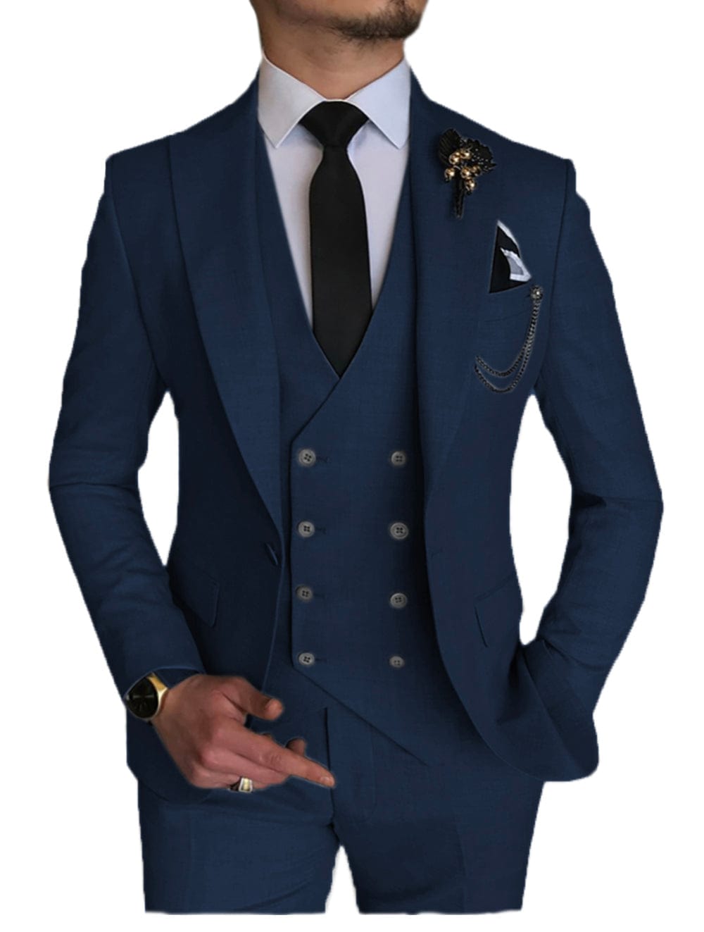 ceehuteey Formal Men's 3 Pieces Flat Peak Lapel Tuxedos For Wedding (Blazer+vest+Pants)