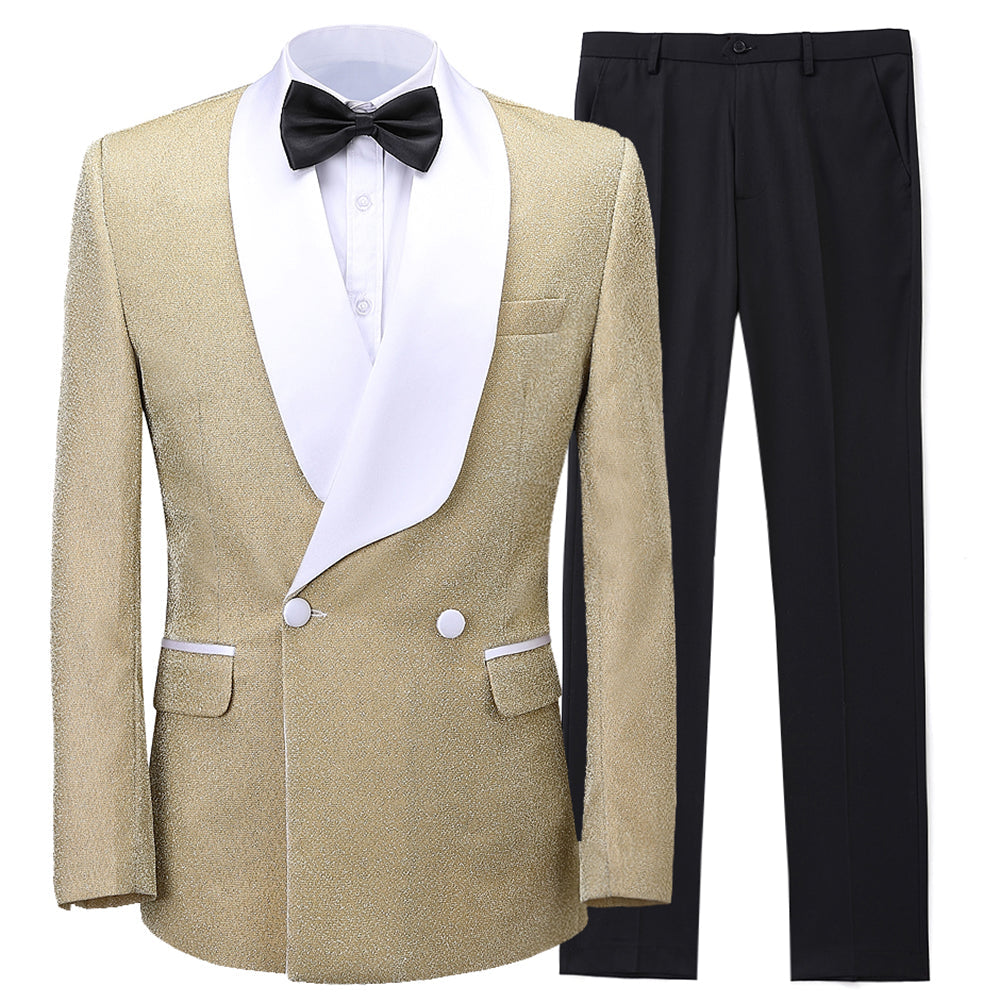 ceehuteey Formal Men's Suit Double Breasted Peak lapel 2 Piece Business Tuxedos (Blazer+Pants)