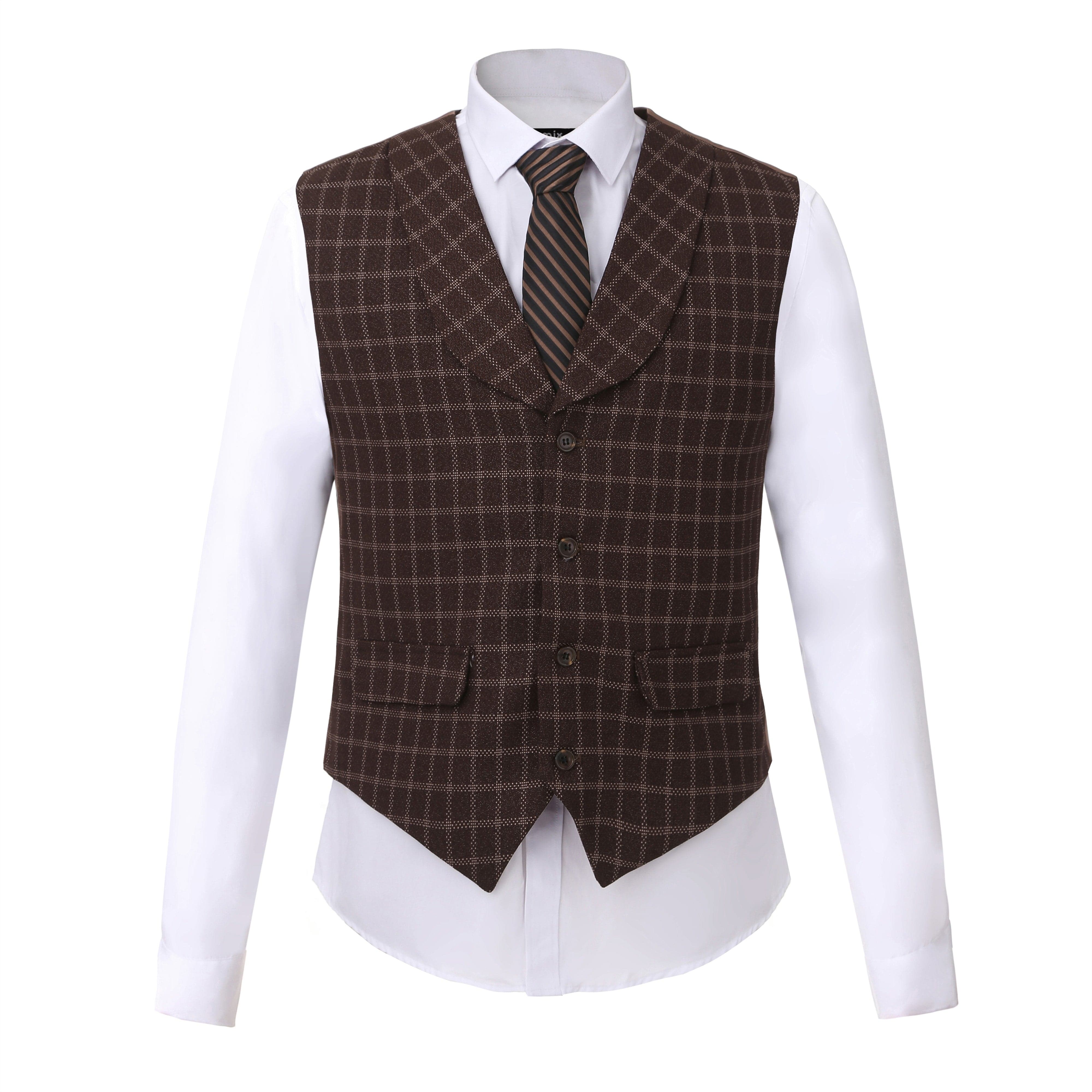 ceehuteey Formal Men's Vintage 3 Pieces Tweed Plaid Notch Lapel Suit Men for Wedding Or Party(Blazer+vest+Pants)