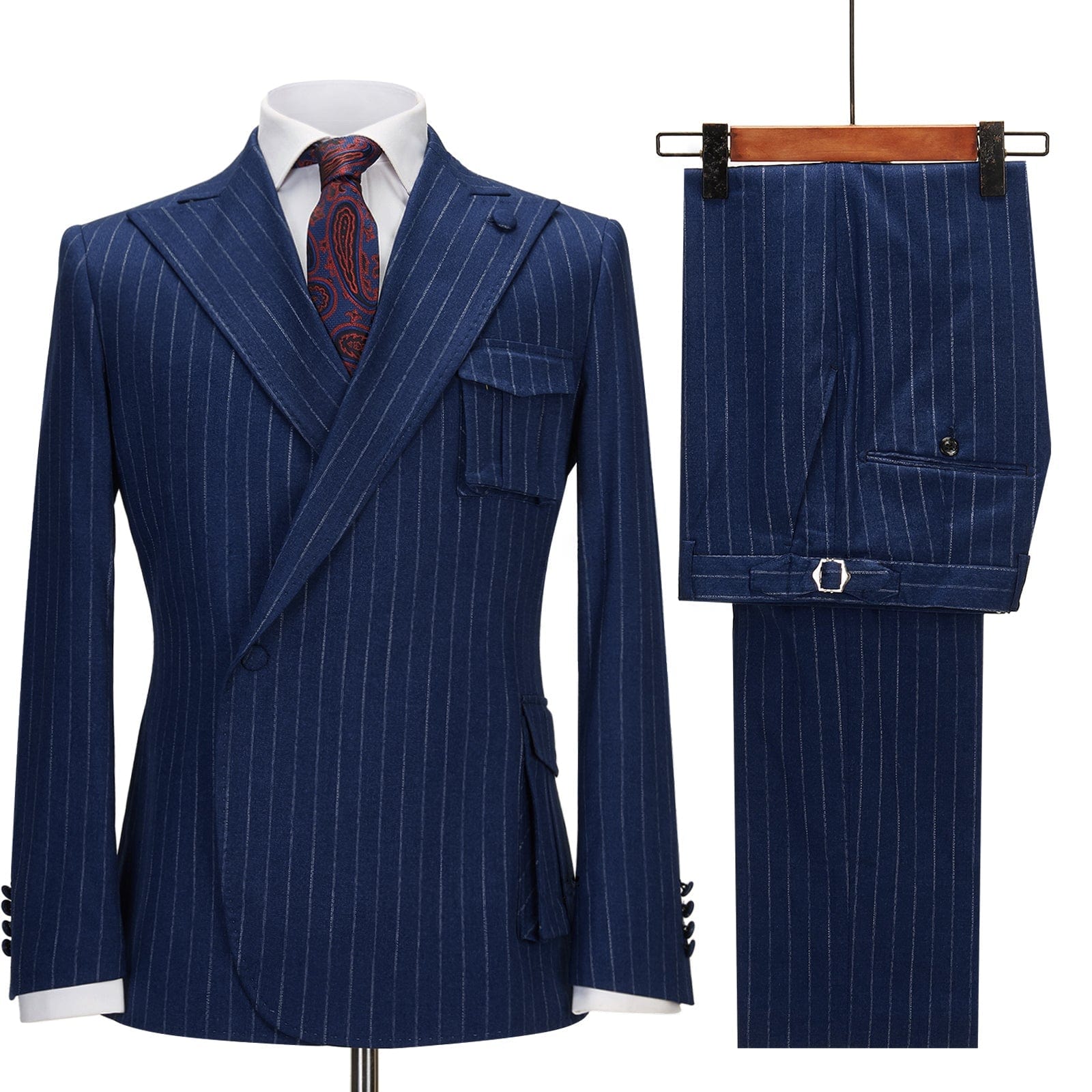 ceehuteey Formal Striped 3 Pieces Mens Peak Lapel Suit Tuxedos (Blazer+Pants)