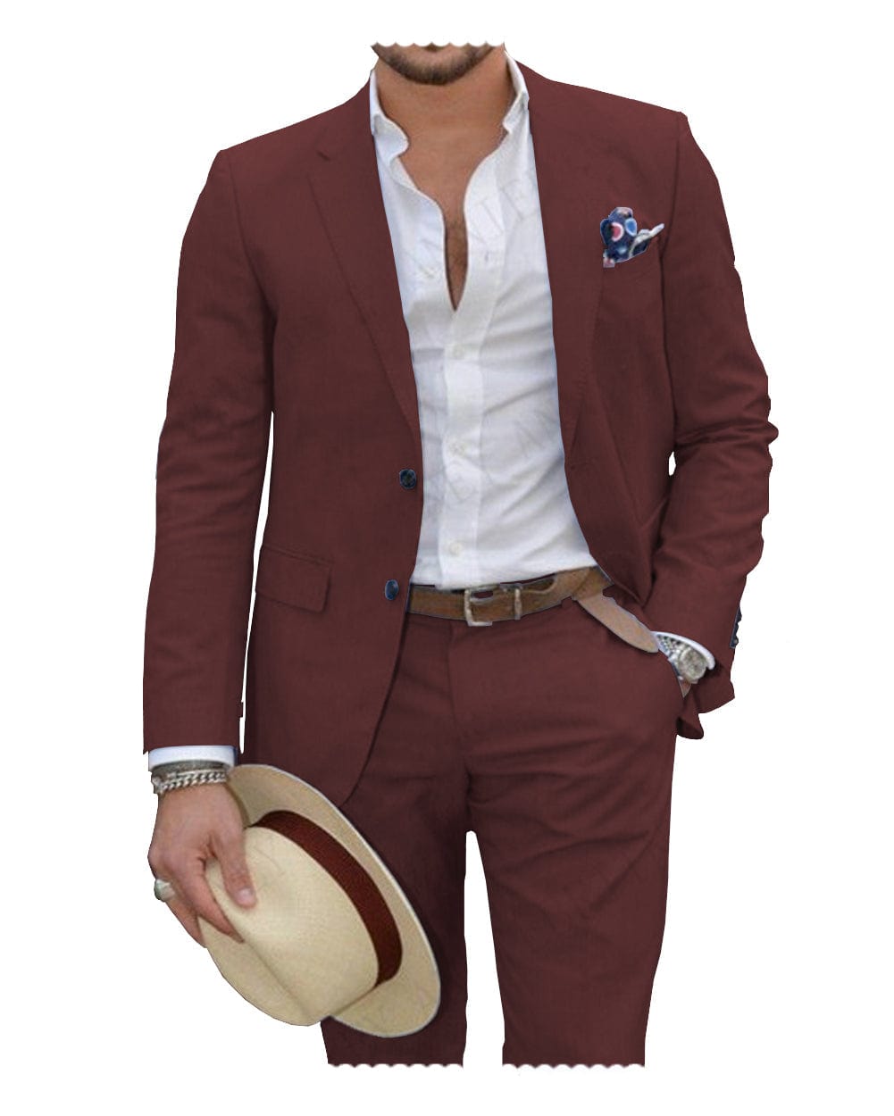 ceehuteey Linen Suit for Men Casual Wedding Suit for Men (Blazer+Pants)