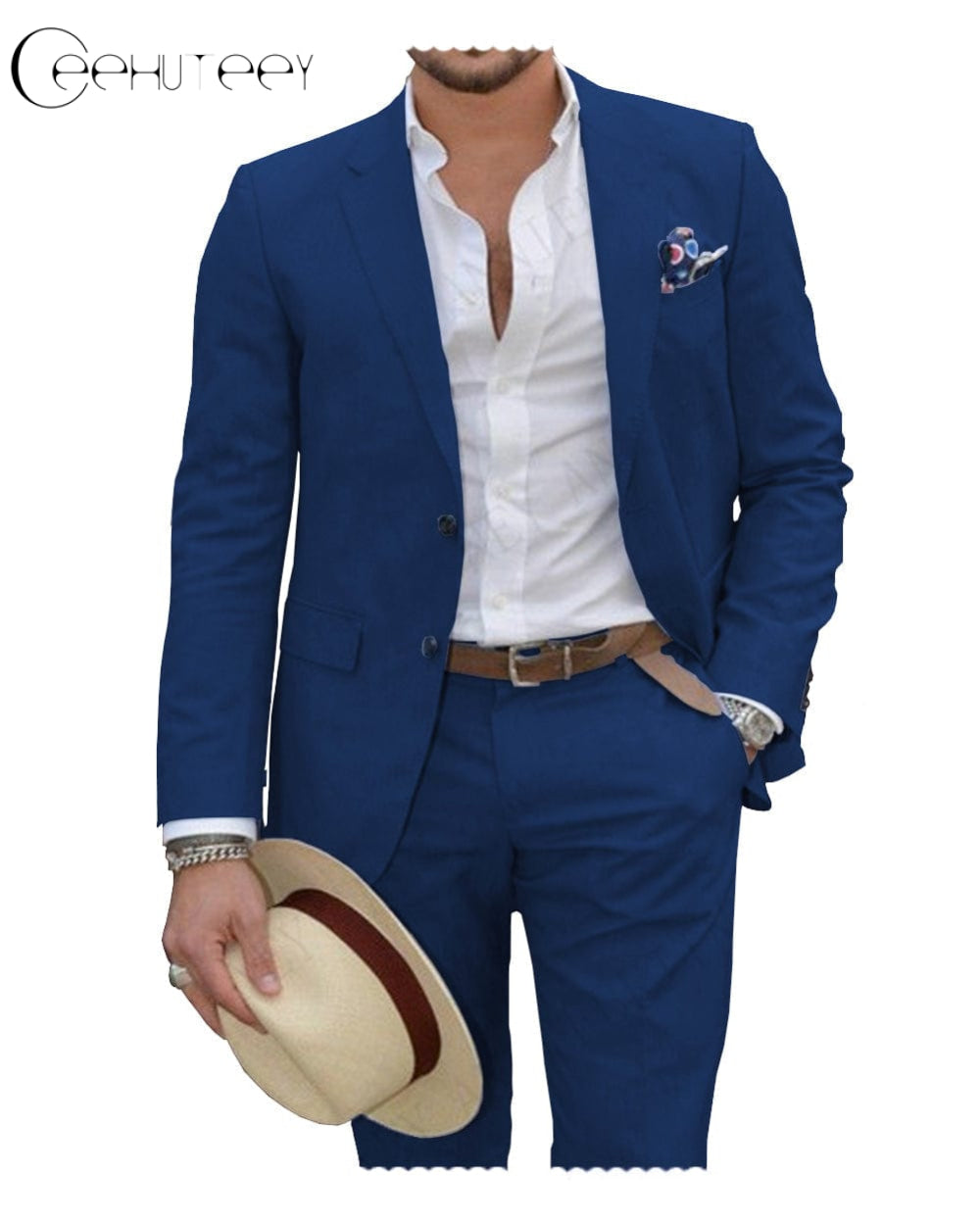 ceehuteey Linen Suit for Men Casual Wedding Suit for Men (Blazer+Pants)