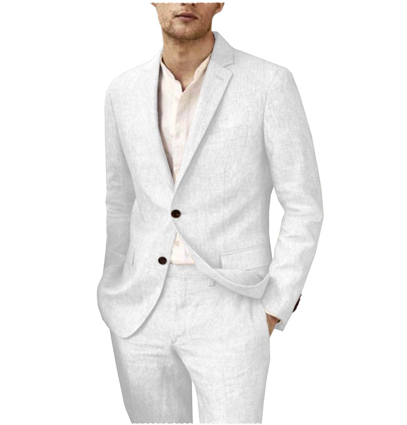 ceehuteey Linen Suits For Men Wedding 2 Piece  Fit Casual Notch Lapel Summer Grooms (Blazer+Pants