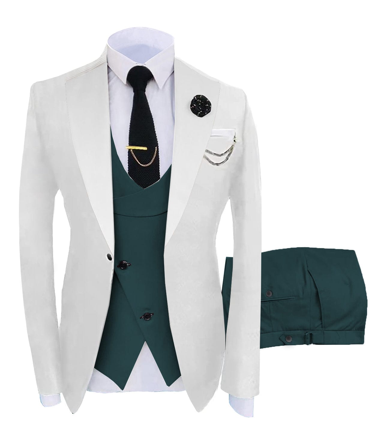 ceehuteey Men's 3 Piece Suits Slim Fit Notch Lapel Western Tuxedos (White Blazer+Vest+ Pant)