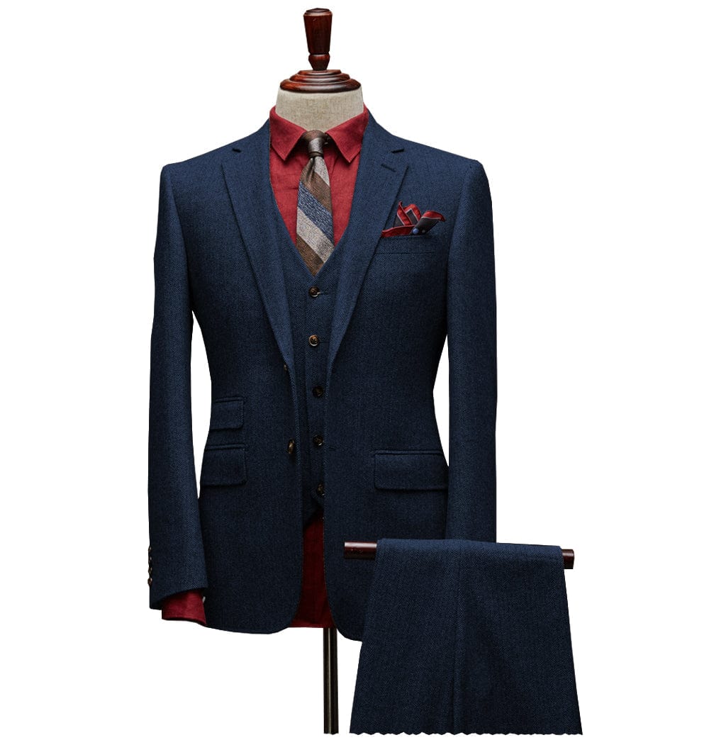 ceehuteey Men's 3 Pieces Slim Fit Tweed Classic Herringbone Notch Lapel Tuxedos (Blazer+vest+Pants)