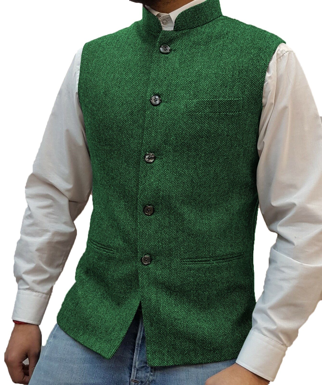 ceehuteey Men's Casual Slim Fit herringbone Stand Collar Waistcoat