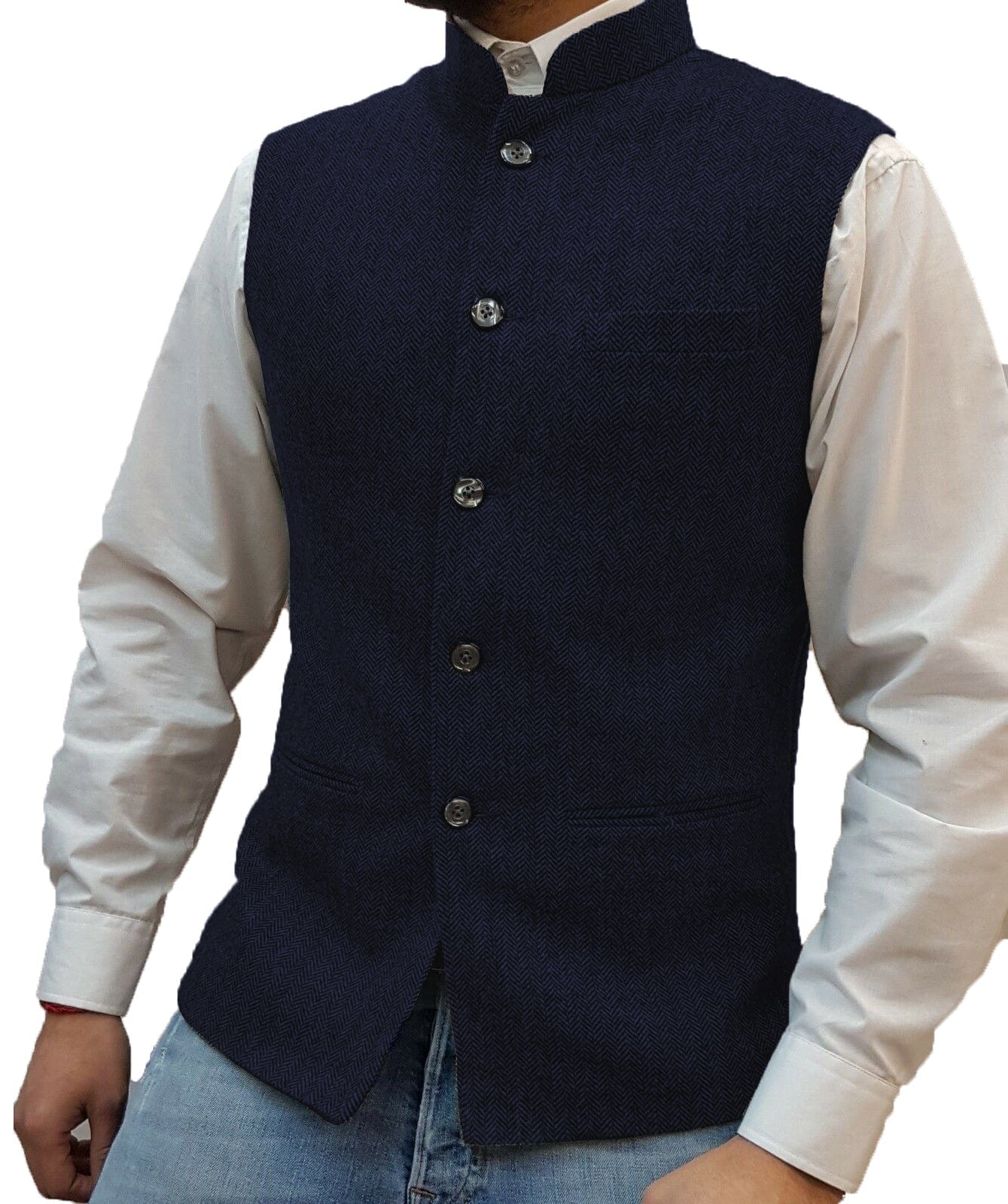 ceehuteey Men's Casual Slim Fit herringbone Stand Collar Waistcoat