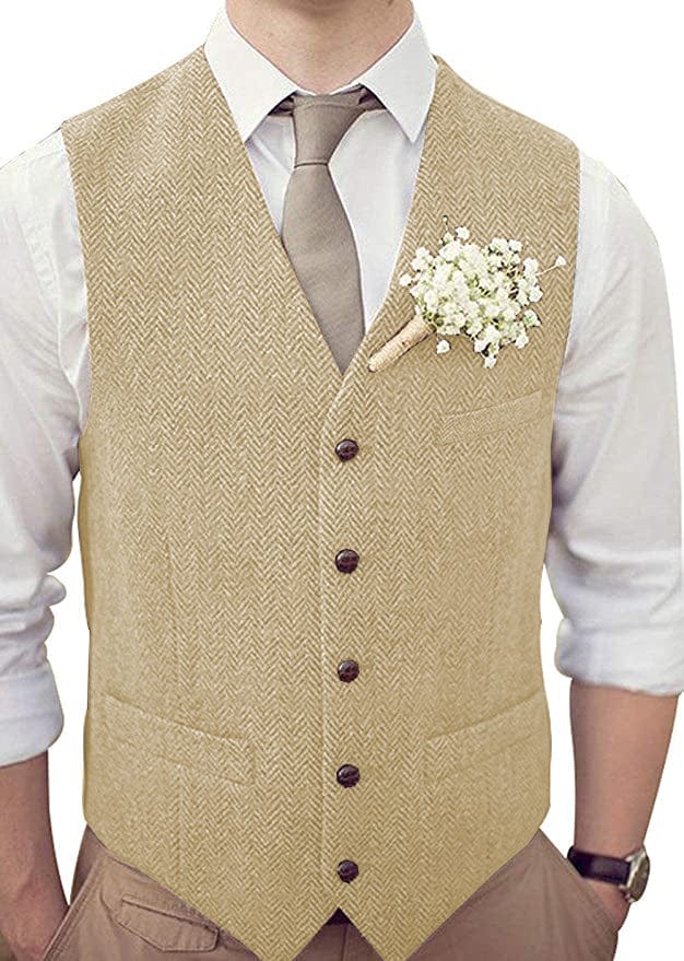 ceehuteey Men's Casual Suit Vest Herringbone V Neck Waistcoat