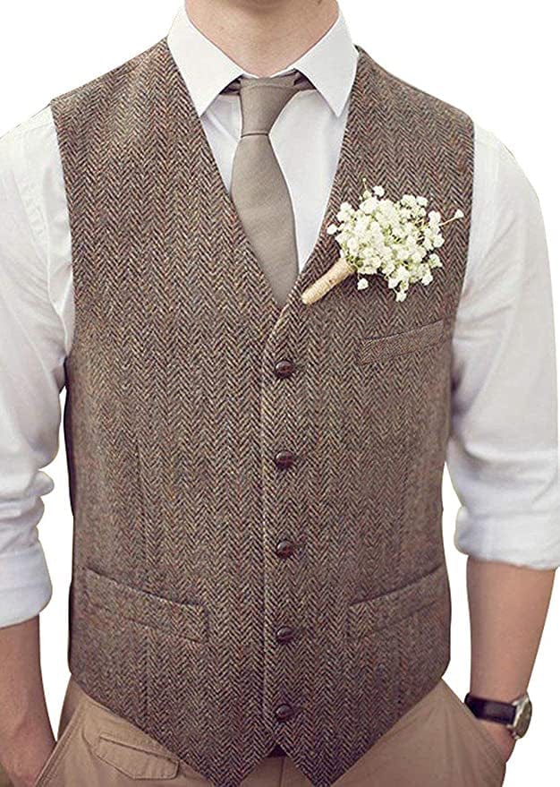 ceehuteey Men's Casual Suit Vest Herringbone V Neck Waistcoat