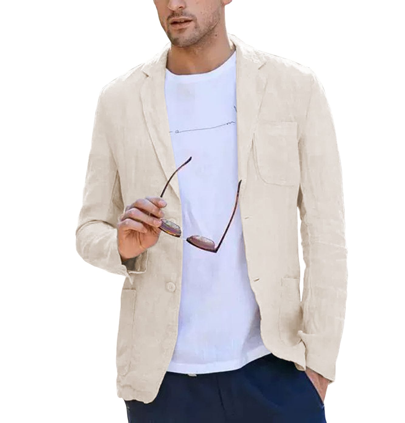 ceehuteey Men's Casual Summer Linen Notch Lapel Suit for Blazer