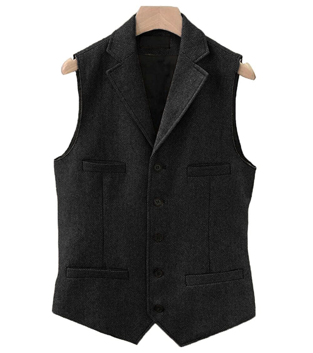 ceehuteey Men's Classic Slim Fit Herringbone Notch Lapel Waistcoat