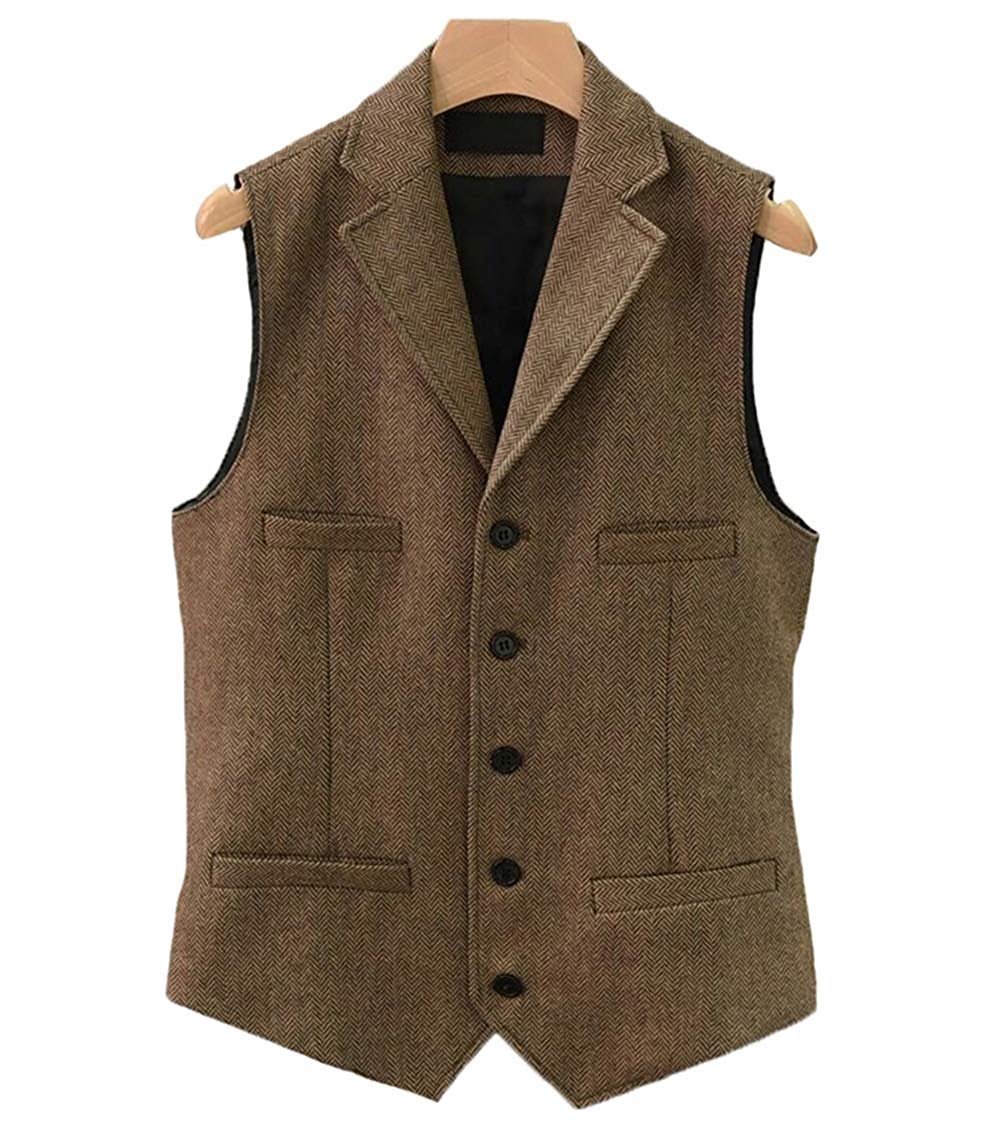 ceehuteey Men's Classic Slim Fit Herringbone Notch Lapel Waistcoat