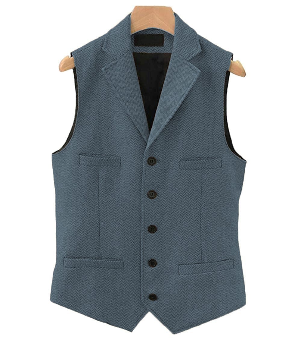 ceehuteey Men's Classic Slim Fit Herringbone Notch Lapel Waistcoat