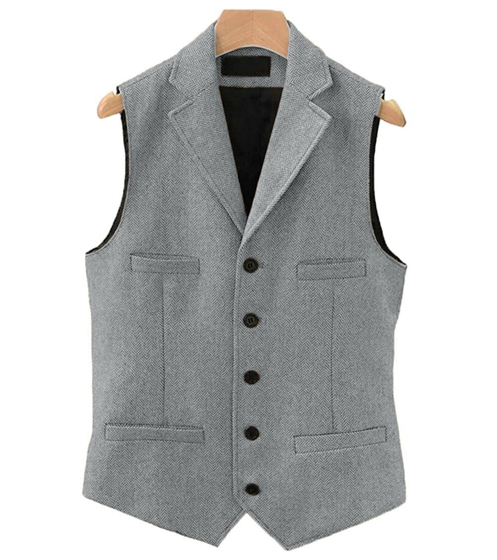 ceehuteey Men's Classic Slim Fit Herringbone Notch Lapel Waistcoat