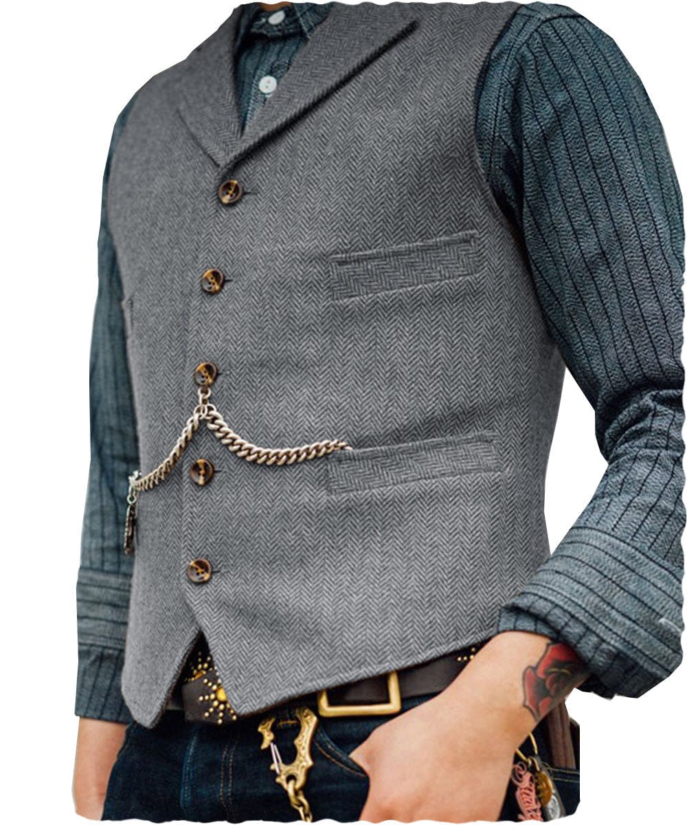 ceehuteey Men's Classic Tweed Herringbone  Vest Slim FitNotch Lapel Waistcoat