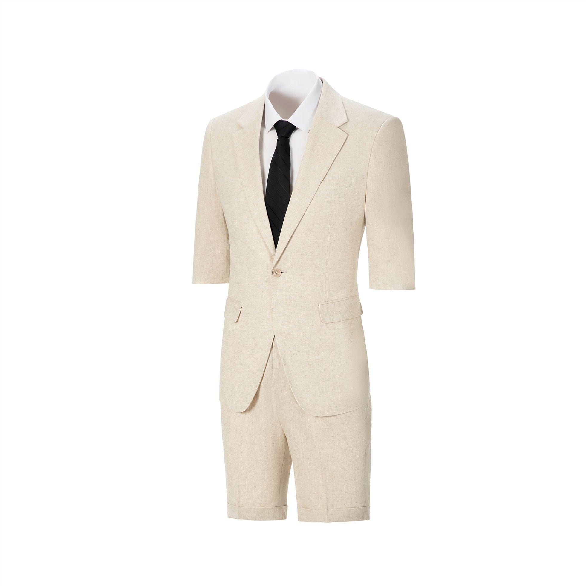 ceehuteey Men's Cotton and Linen Solid Notch Lapel Suit Suit Shorts Two-piece Set