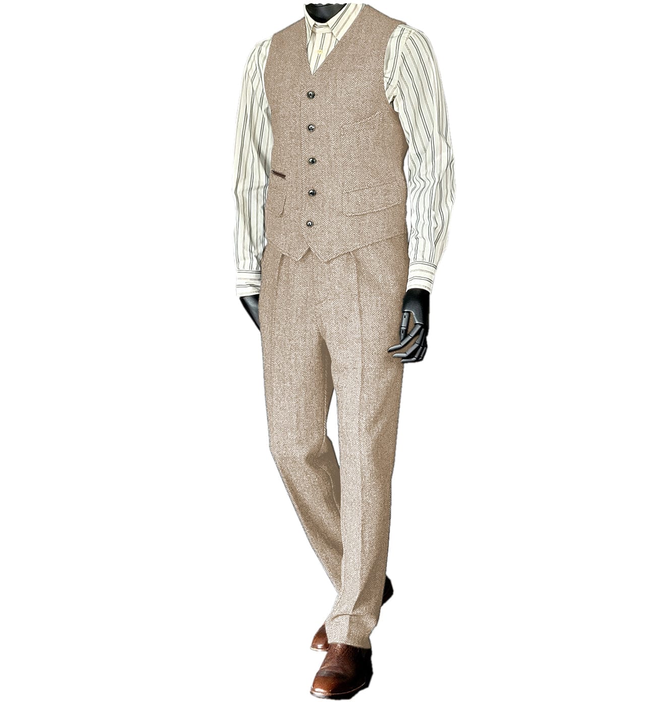 ceehuteey Men‘s Flat Herringbone v Neck 2 Pieces（Waistcoat+Pants）