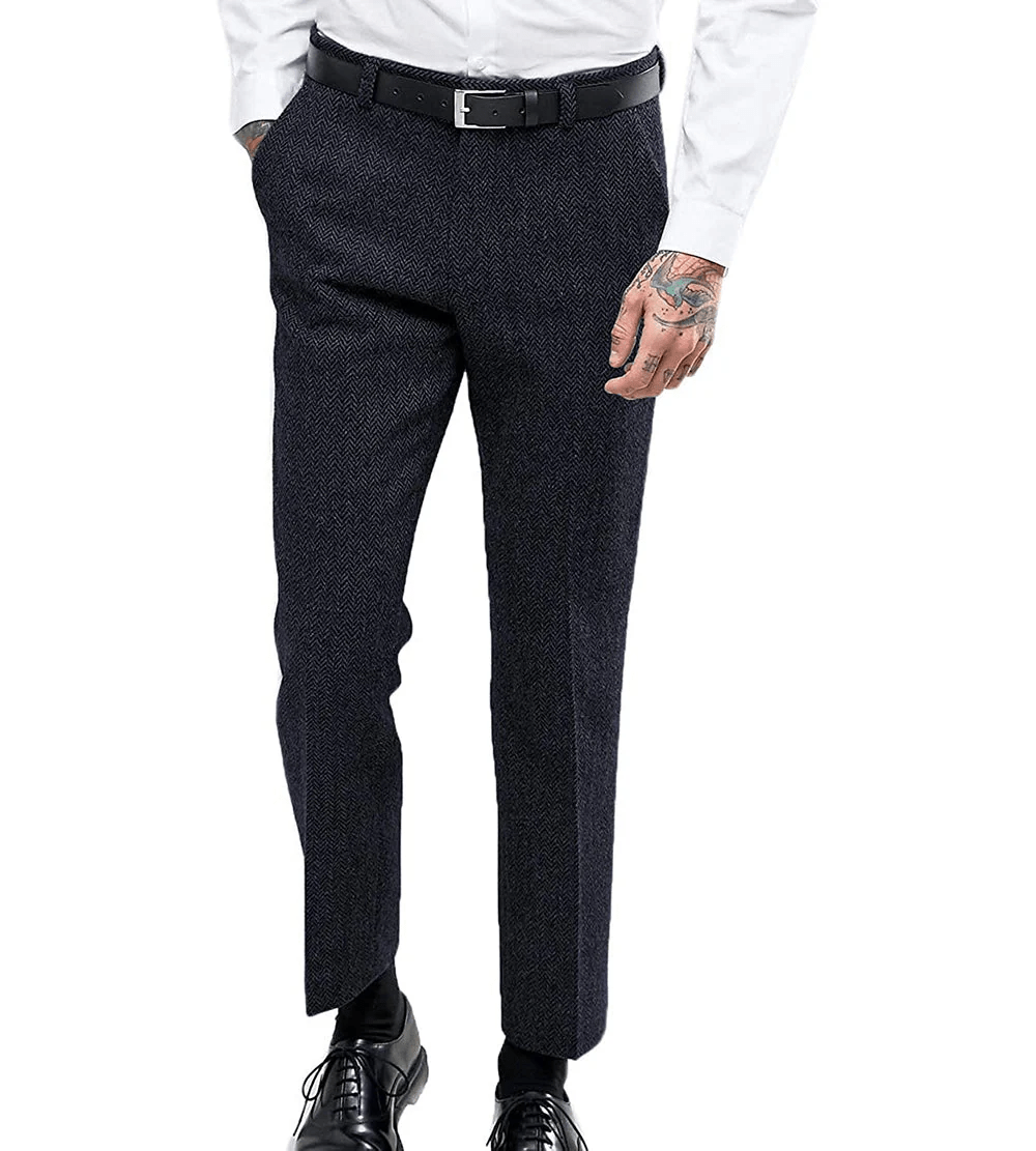 ceehuteey Men's Herringbone Tweed Trousers