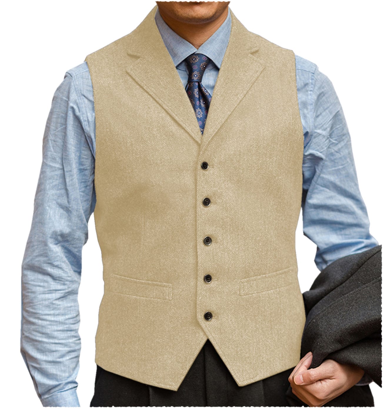 ceehuteey Men‘s Herringbone v Neck Waistcoat