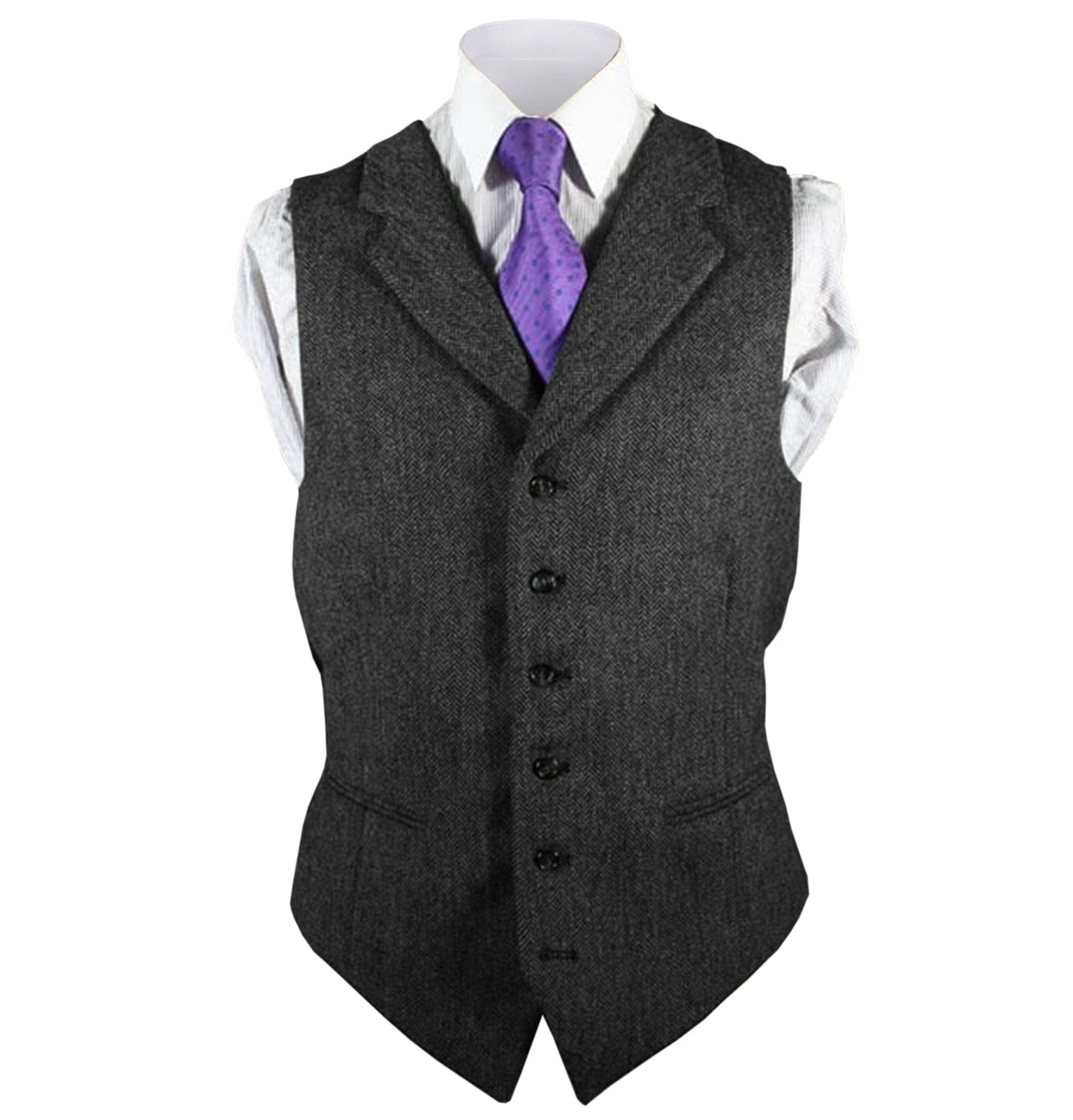 ceehuteey Men's Leisure Fashion Notch Lapel Herringbone Waistcoat