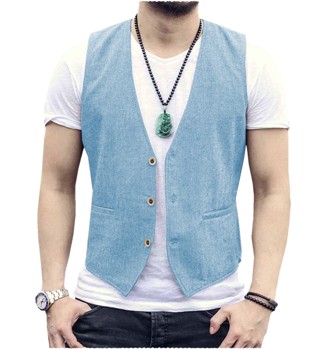 ceehuteey Men's Linen V Neck Casual Summer Waistcoat