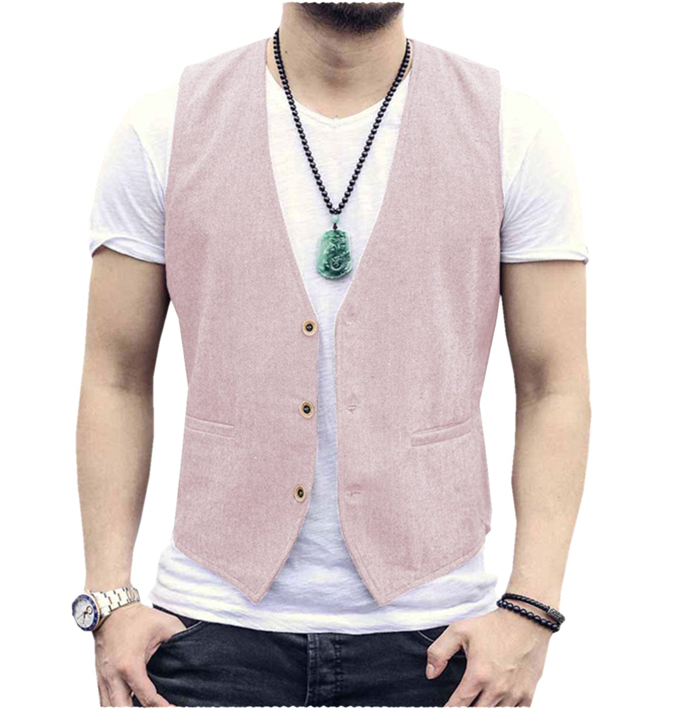 ceehuteey Men's Linen V Neck Casual Summer Waistcoat