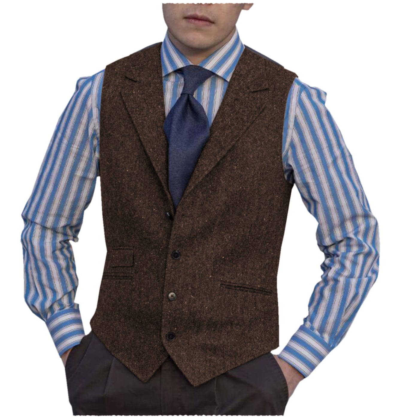 ceehuteey Men's Linen v Neck Classic Herringbone Tweed Notch Lapel Waistcoat