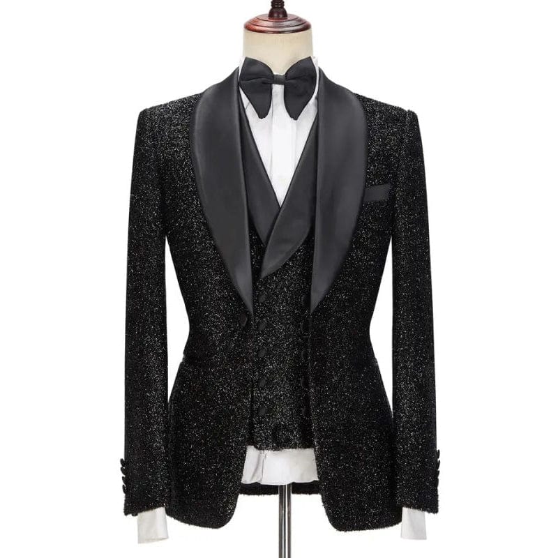 ceehuteey Men's Shiny Sequins 3 Piece Suit Blazer One Button Double Breasted Wedding Prom Tuxedo(Blazer + Vest + Pants)