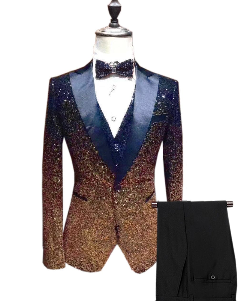 ceehuteey Men's Shiny Sequins 3 Piece Suit Blazer One Button Wedding Prom Tuxedo (Blazer + Vest + Pants)