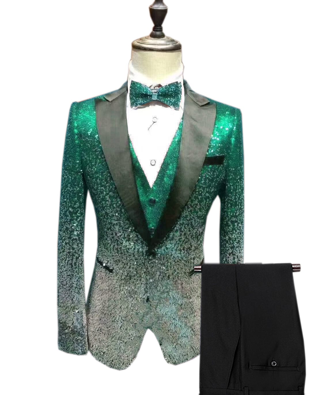 ceehuteey Men's Shiny Sequins 3 Piece Suit Blazer One Button Wedding Prom Tuxedo (Blazer + Vest + Pants)