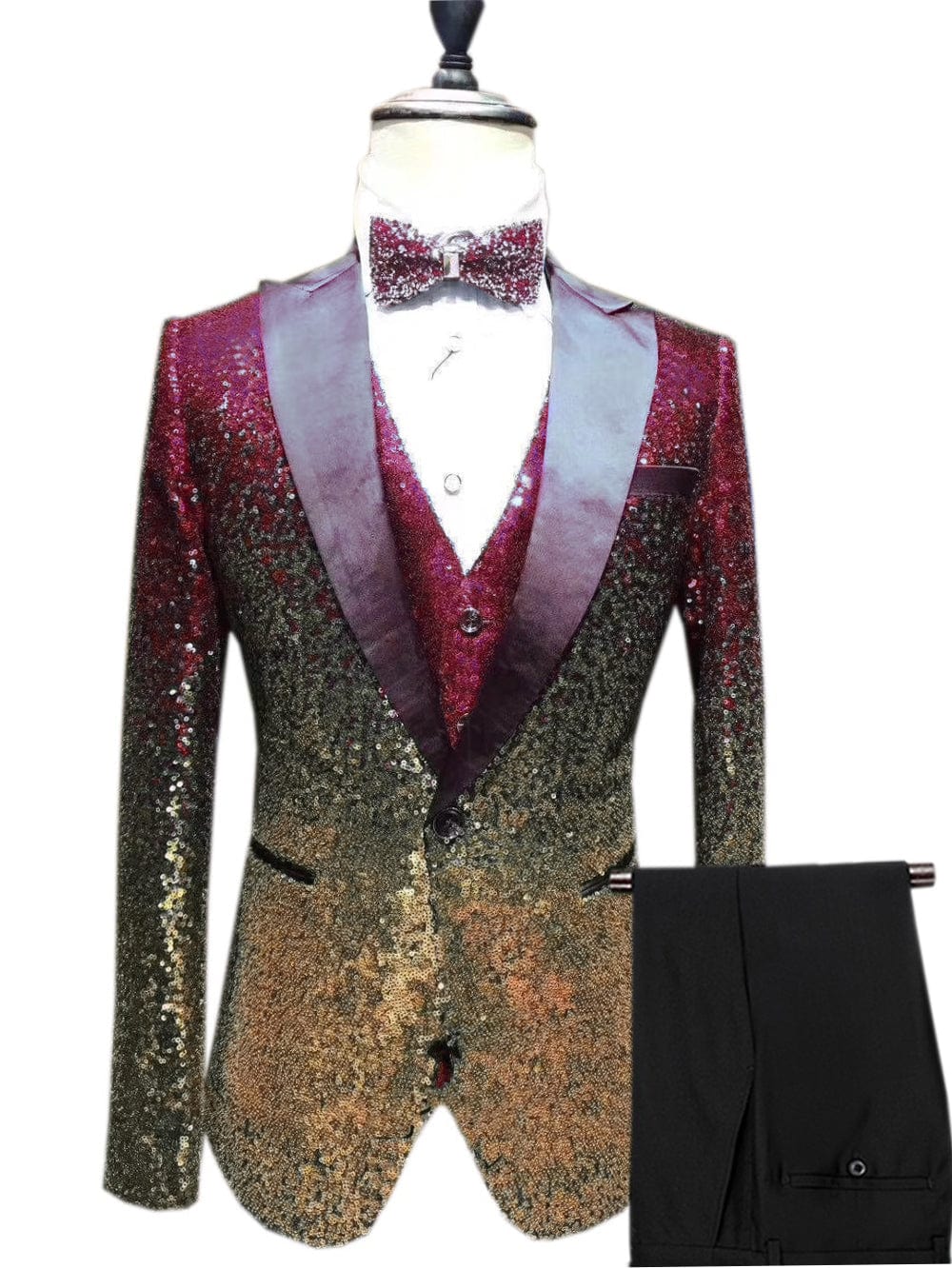 ceehuteey Men's Shiny Sequins 3 Piece Suit Blazer One Button Wedding Prom Tuxedo (Blazer + Vest + Pants)