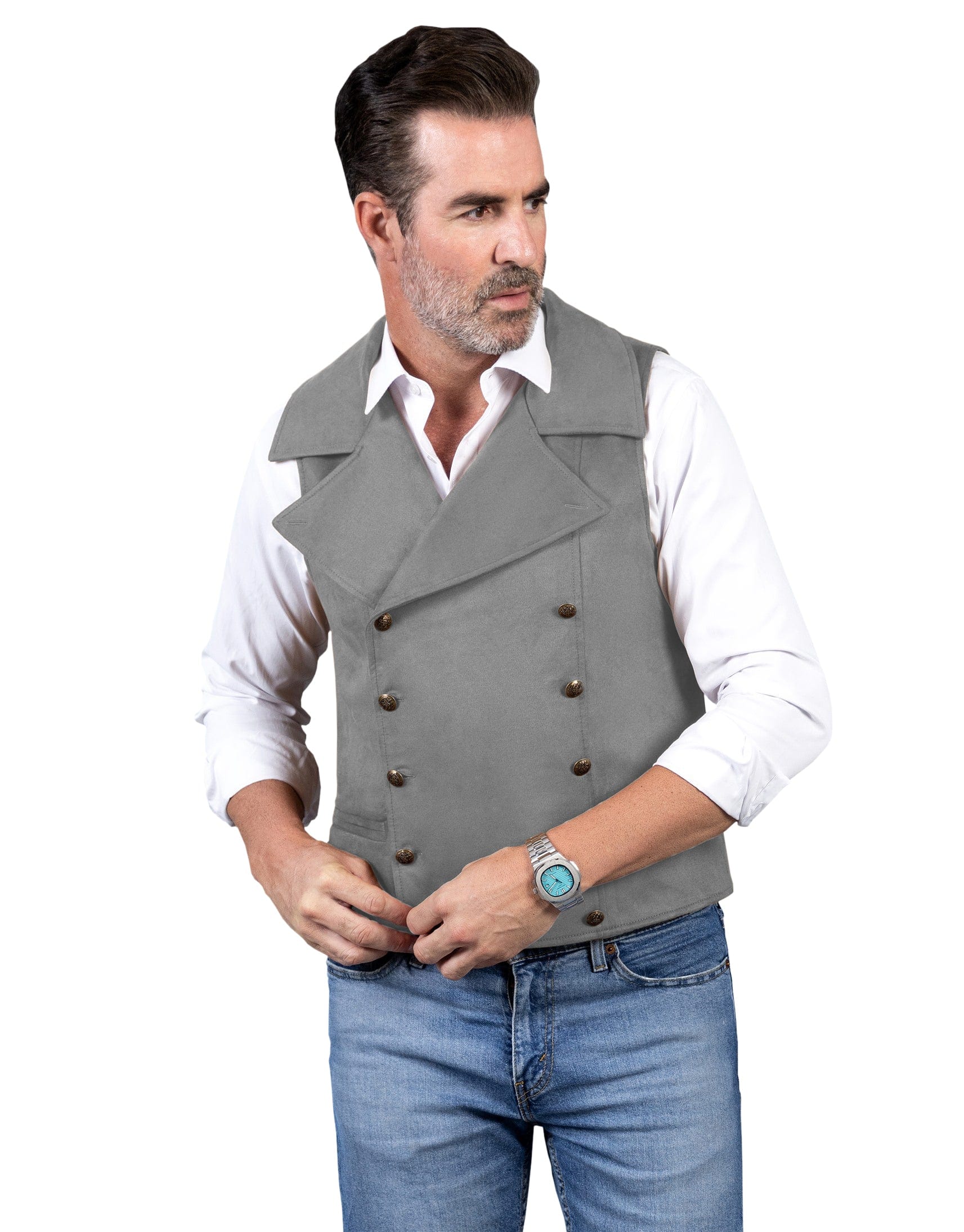 ceehuteey Men‘s Suede Cowboy Double Breasted Large Lapel Suede Classic Waistcoat