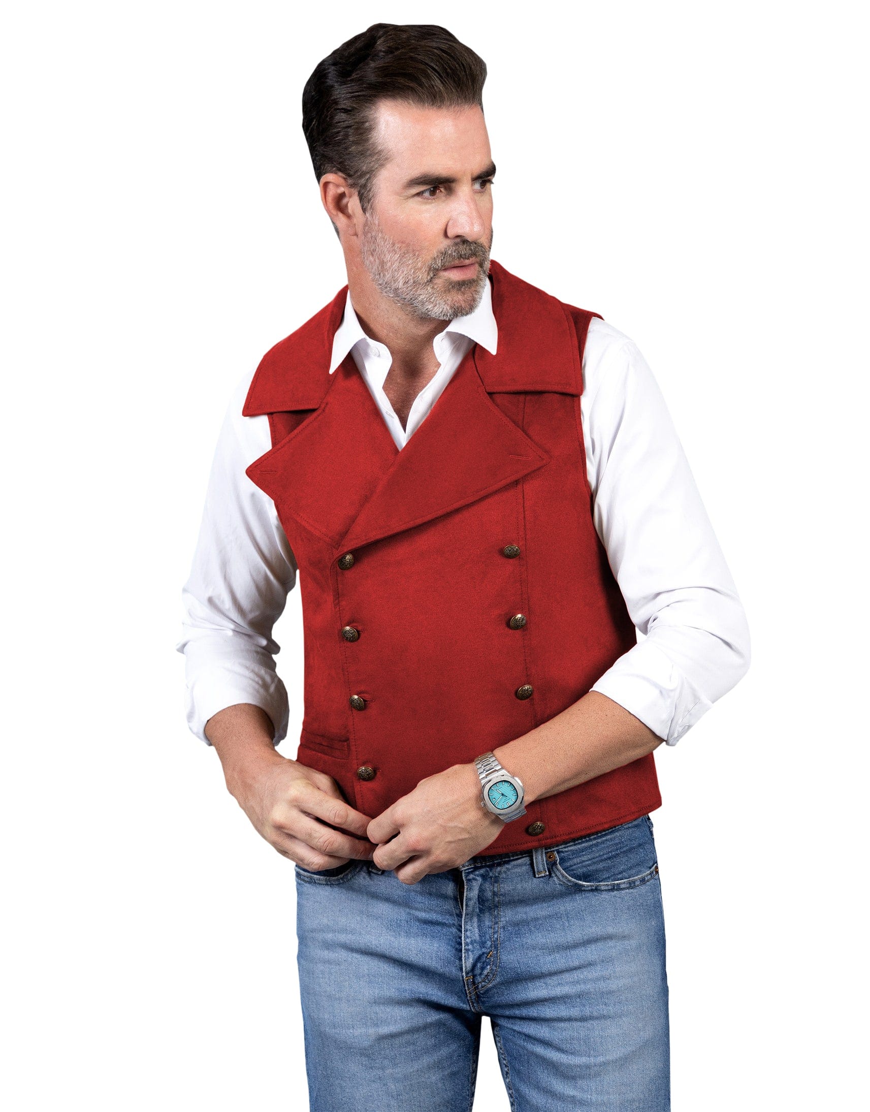 ceehuteey Men‘s Suede Cowboy Double Breasted Large Lapel Suede Classic Waistcoat