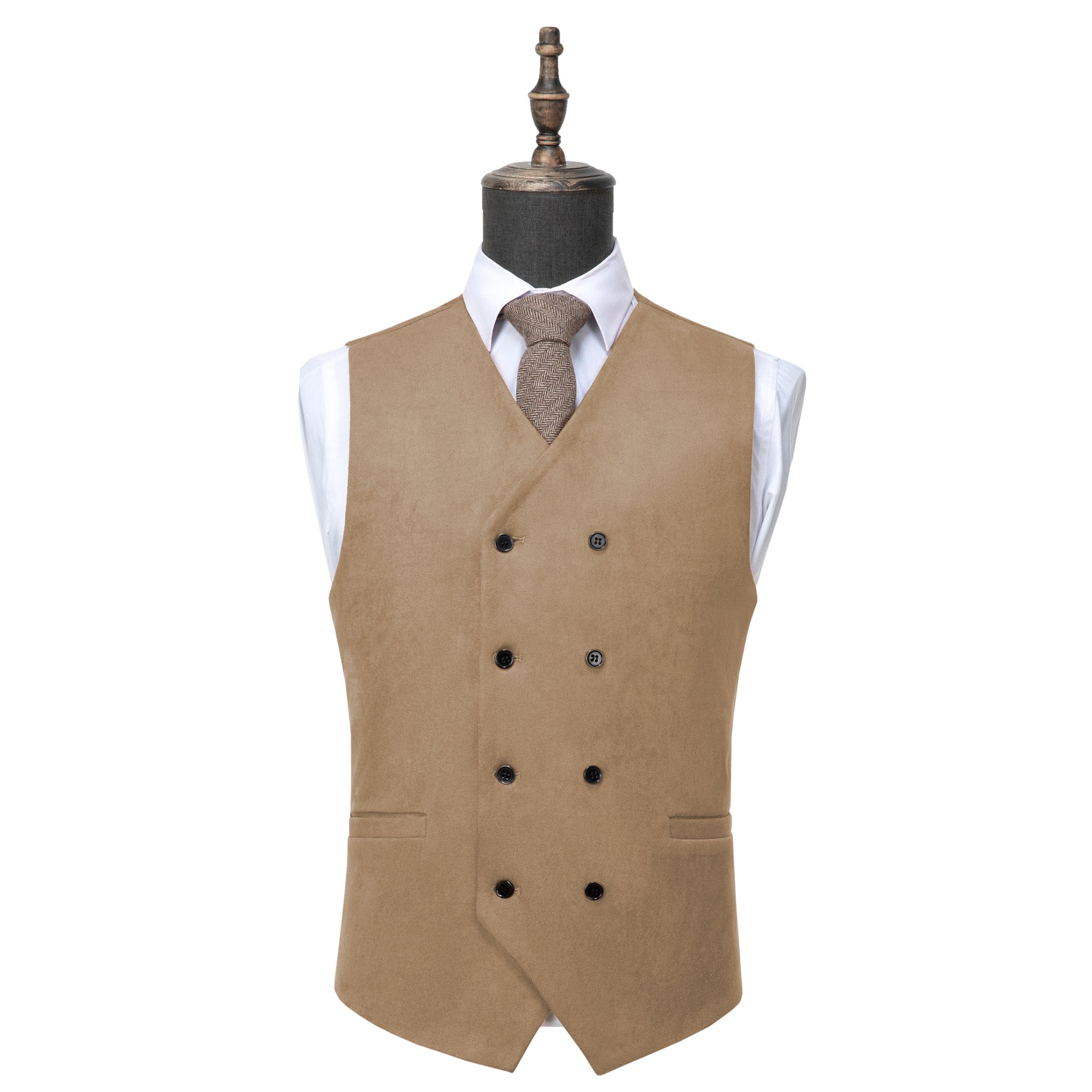 ceehuteey Men's Suede  Double Breasted Slim Fit V Neck Waistcoat