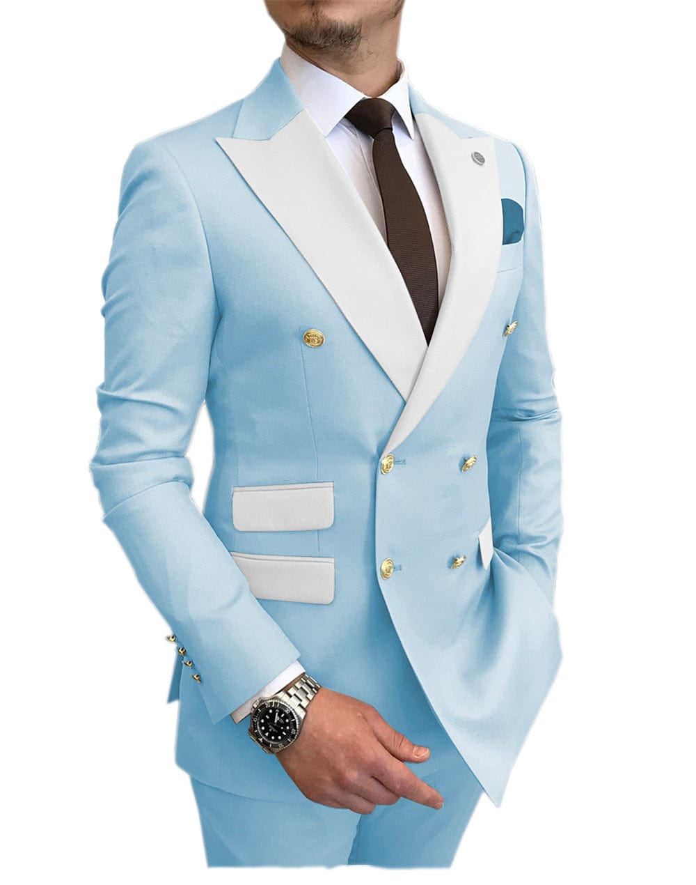 ceehuteey Men's Suit Casual  Double Breasted 2 Piece Business Wedding (Blazer+Pants)