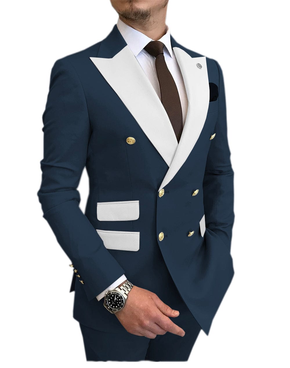 ceehuteey Men's Suit Casual Double Breasted 2 Piece Business Wedding (Blazer+Pants)