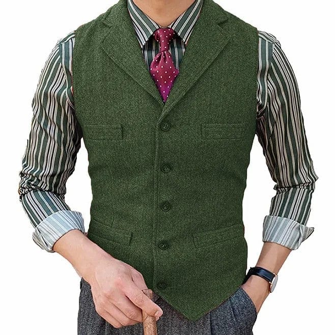 ceehuteey Men's Suit Vest Herringbone Notch Lapel Waistcoat