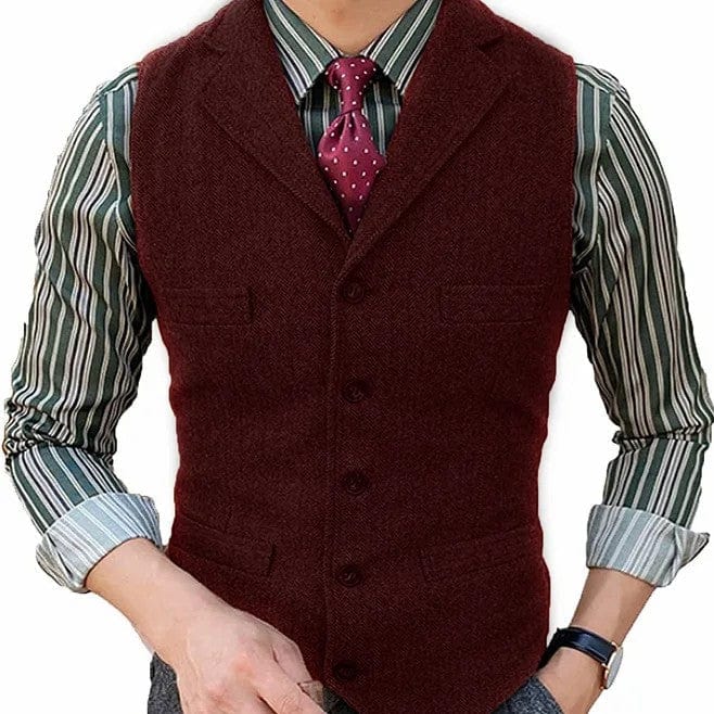 ceehuteey Men's Suit Vest Herringbone Notch Lapel Waistcoat