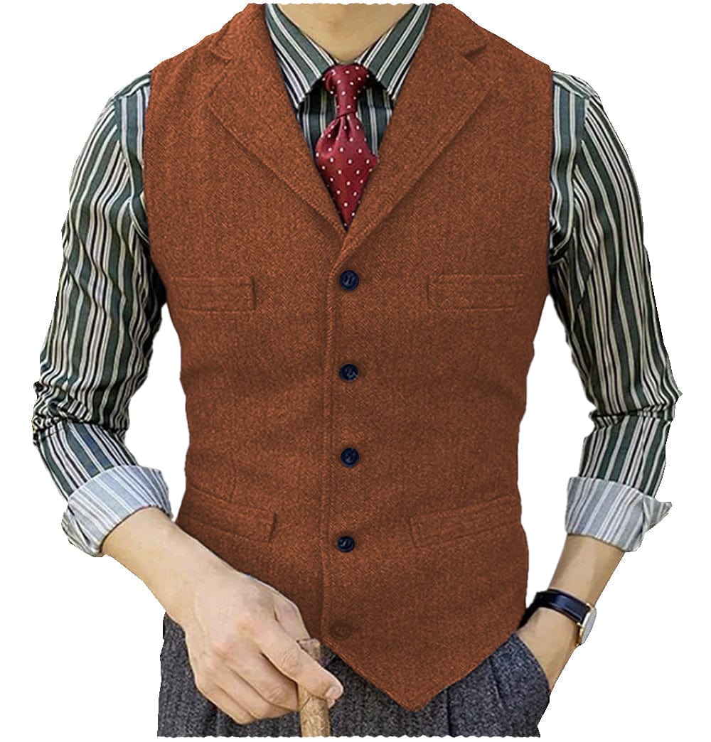 ceehuteey Men's Suit Vest Herringbone Notch Lapel Waistcoat