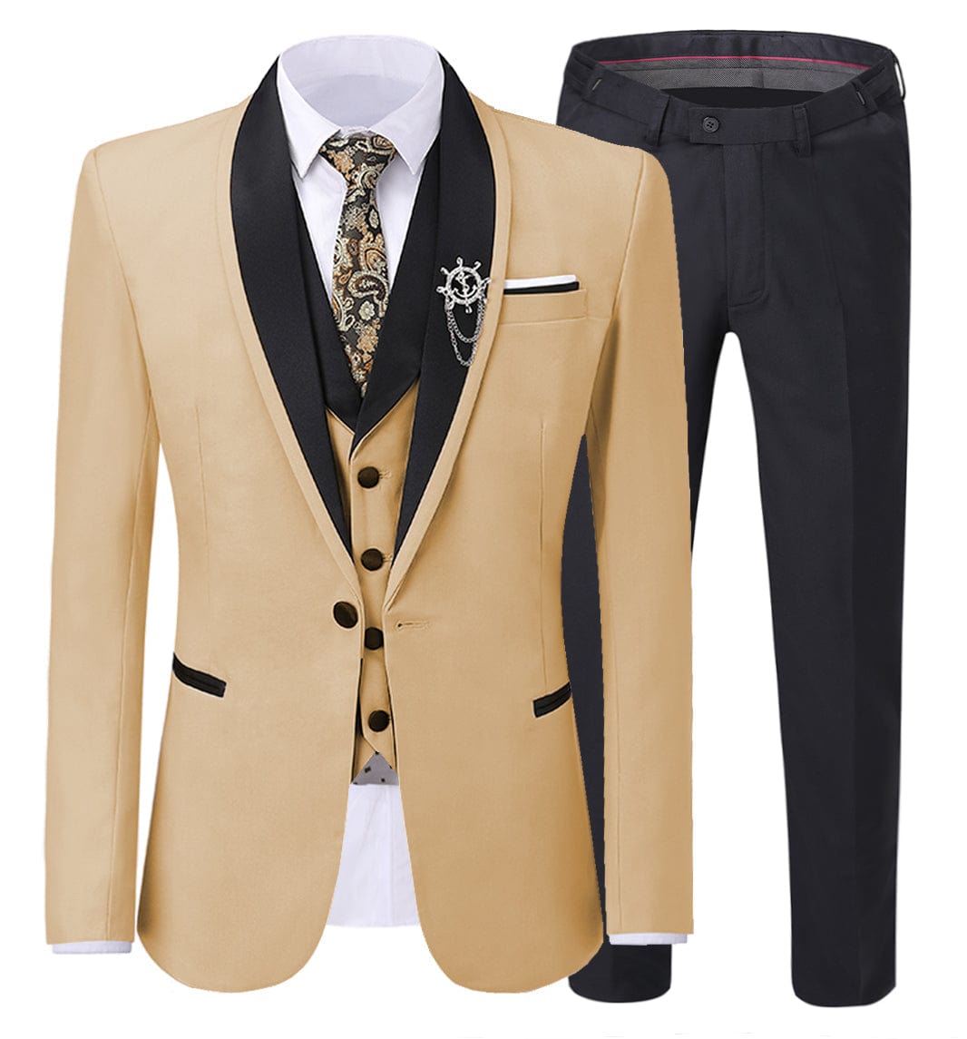 ceehuteey Men's Suits Slim Fit 3 Pieces Notch Lapel For Wedding (Blazer+Vest+Black Pant)