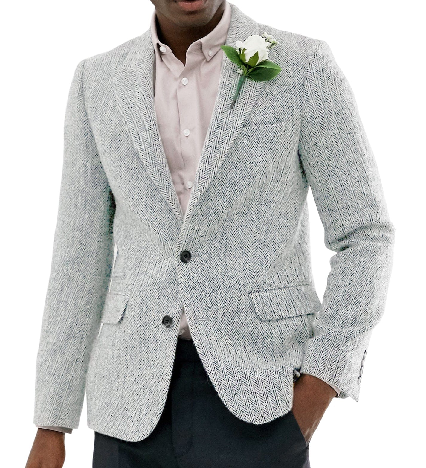 ceehuteey Men's Wool Herringbone Formal Notch Lapel Blazer