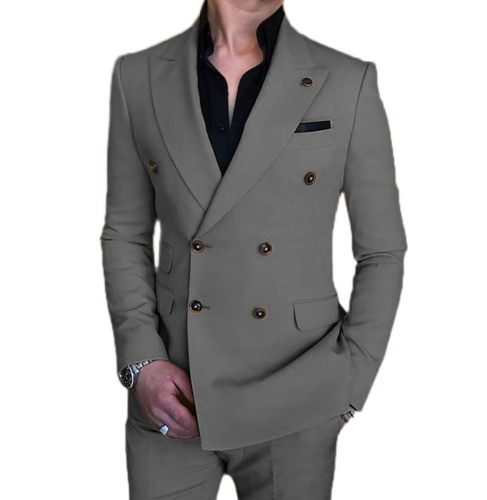 ceehuteey Mens 2 Piece Suit Slim Fit Double Breasted Blazer and Pants Solid Color Prom Tuxedo